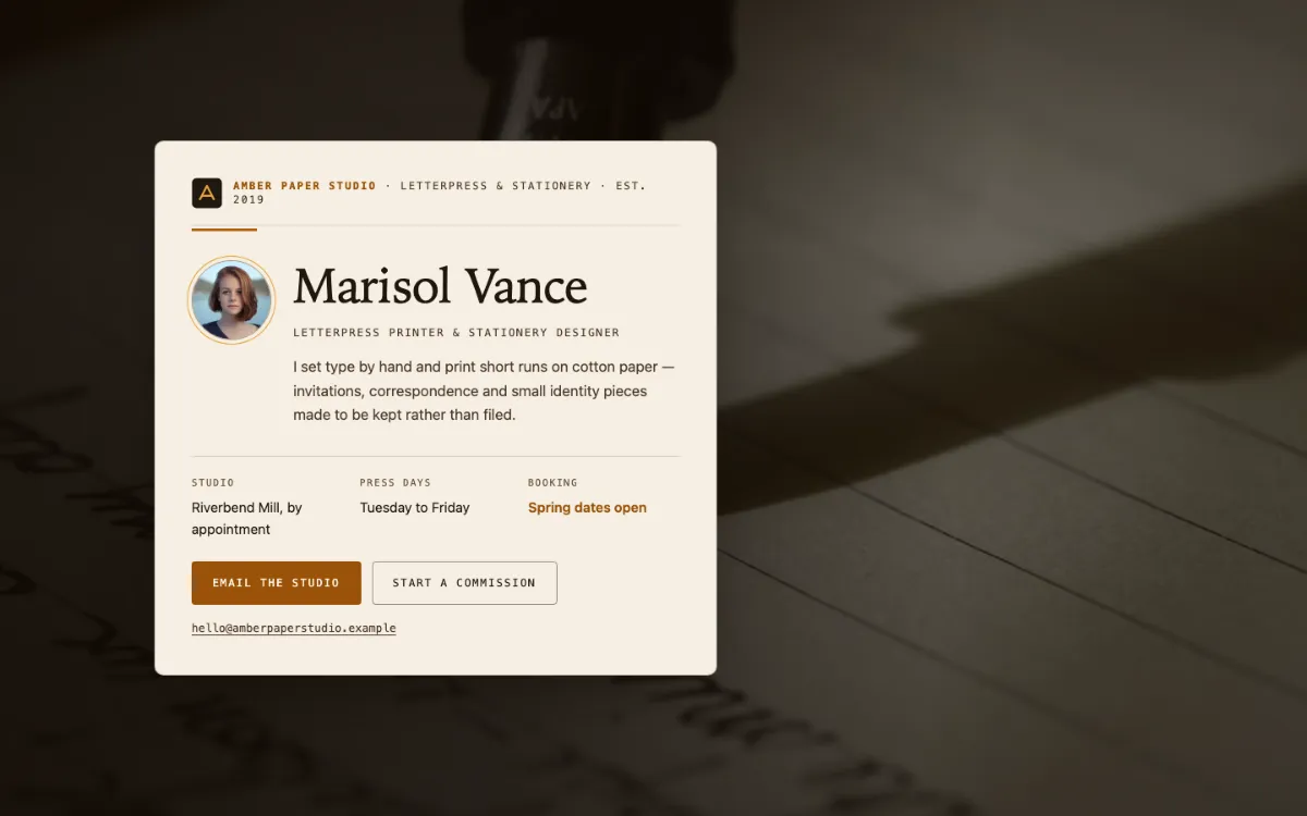 Amber Paper Digital Business Card