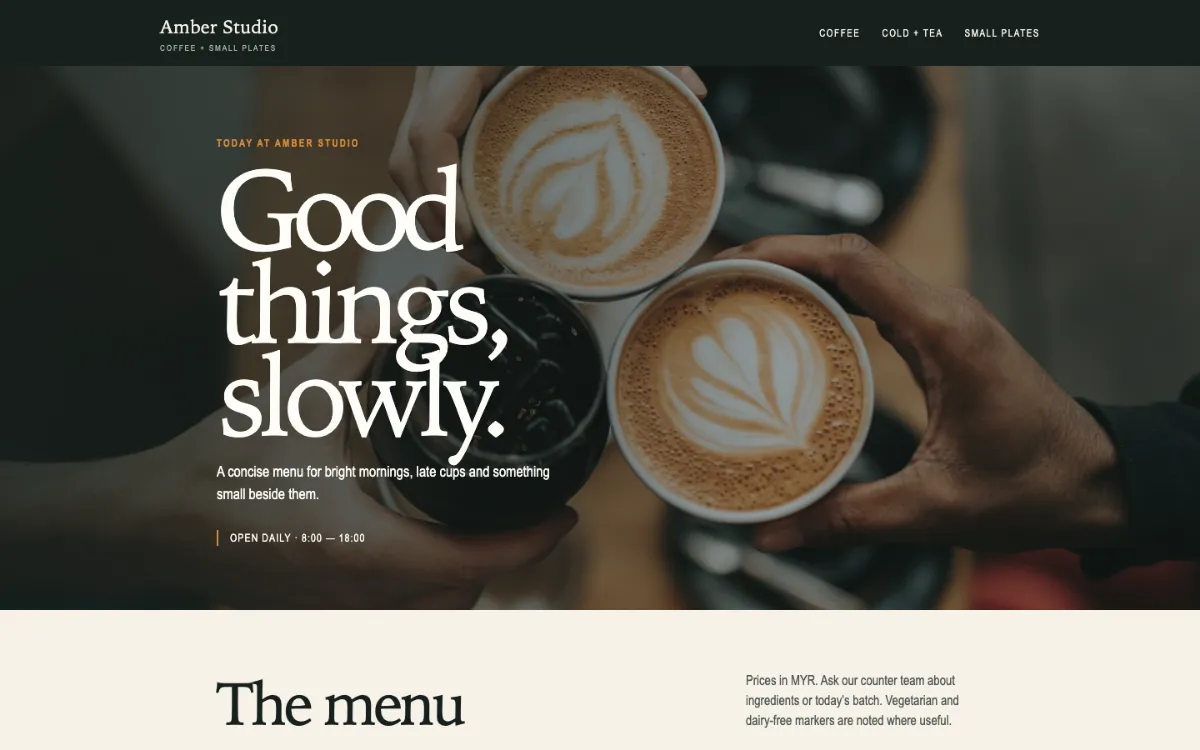 Amber Studio Menu With Qr