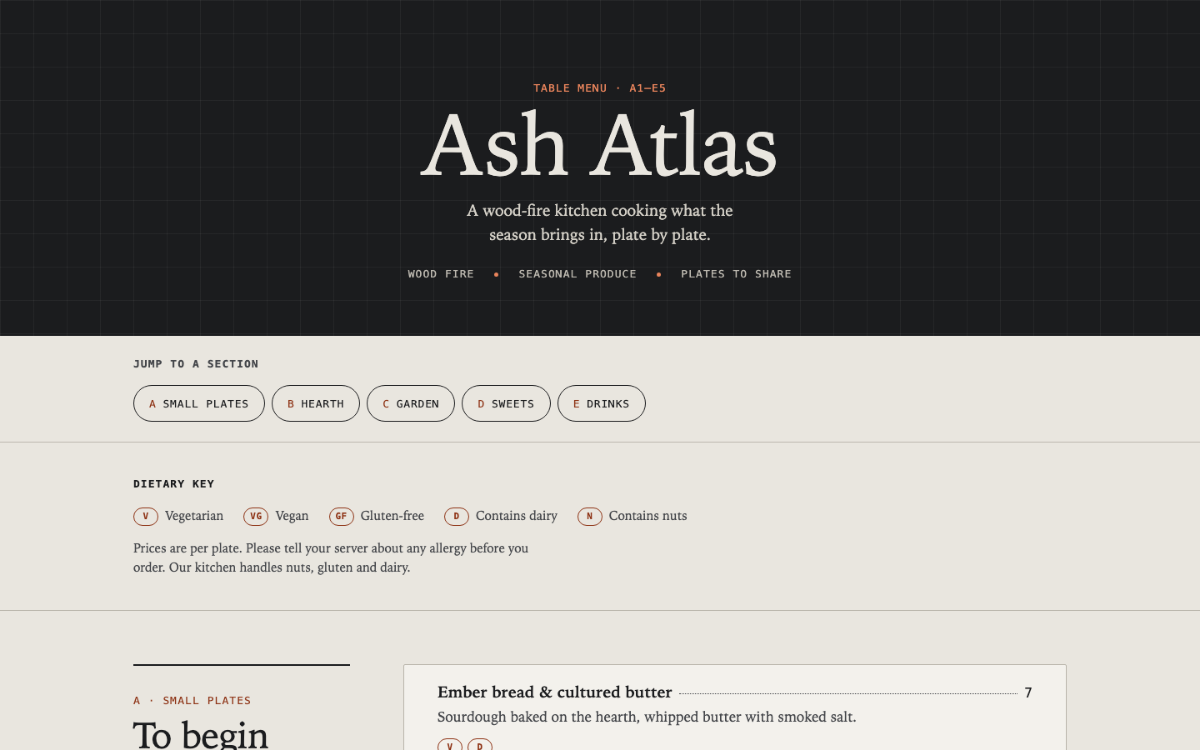 Ash Atlas Menu With Qr
