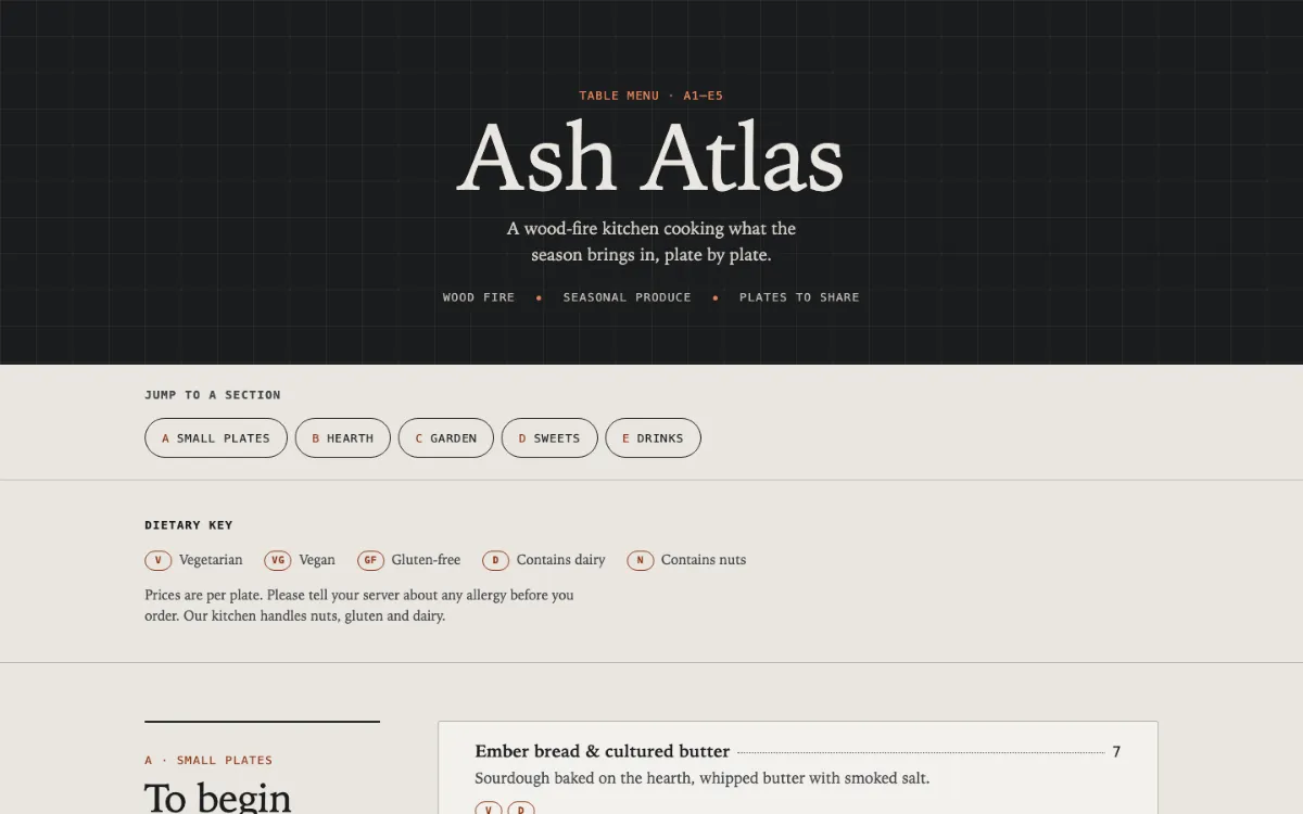 Ash Atlas Menu With Qr