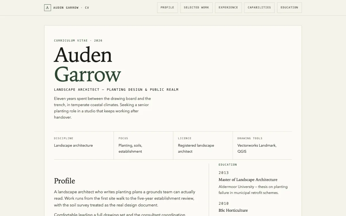 Auden Garden Resume