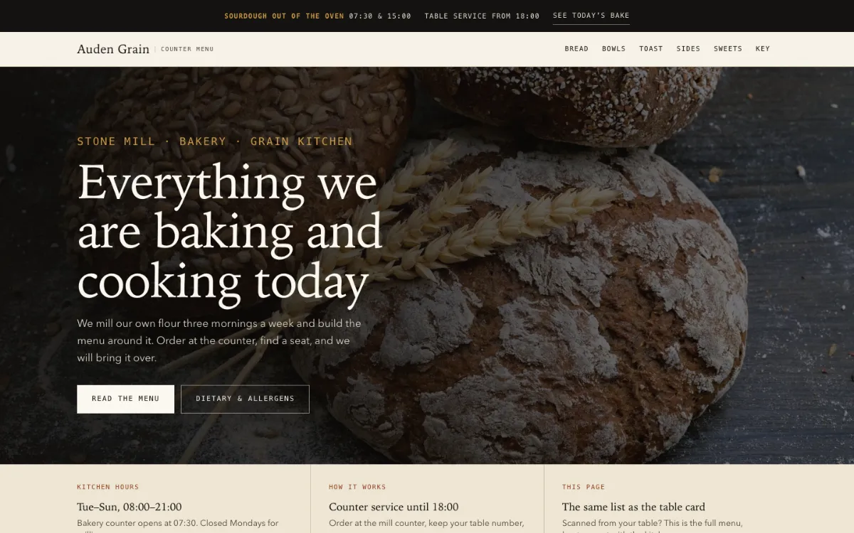 Auden Grain Menu With Qr