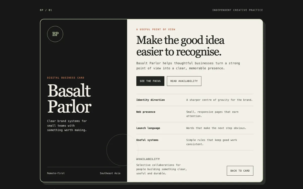 Basalt Parlor Digital Business Card