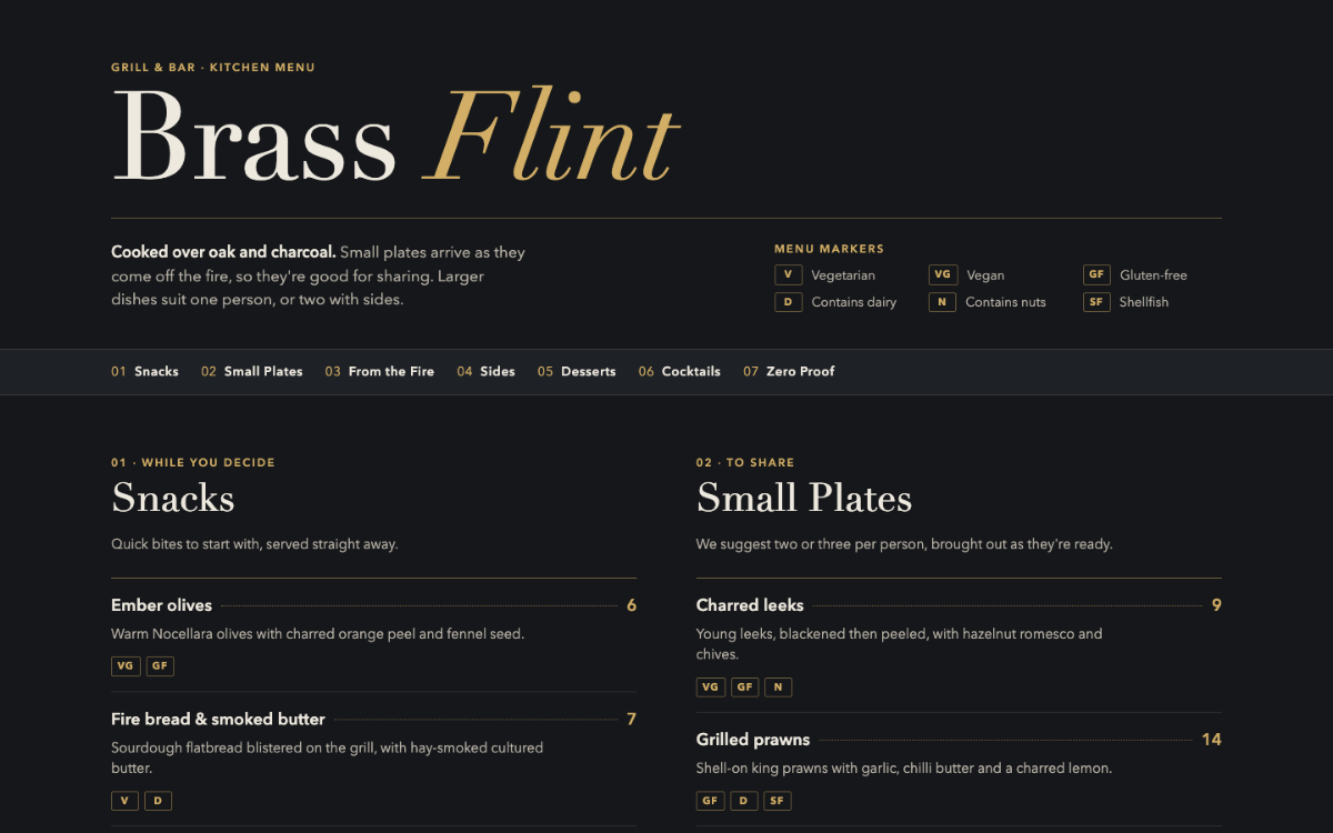 Brass Flint Menu With Qr
