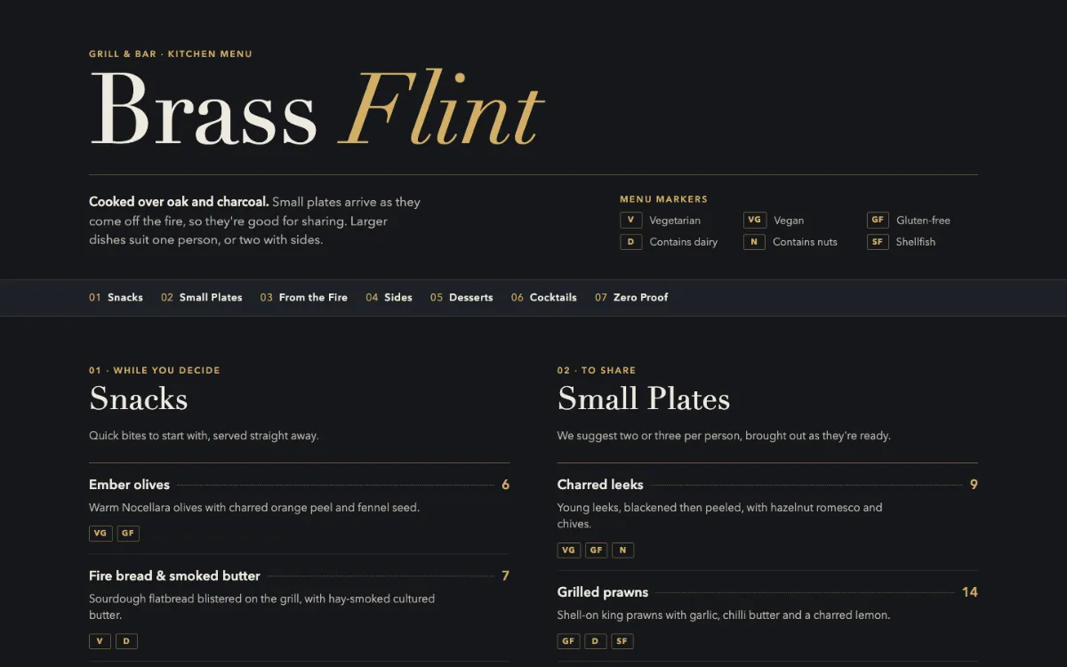 Brass Flint Menu With Qr