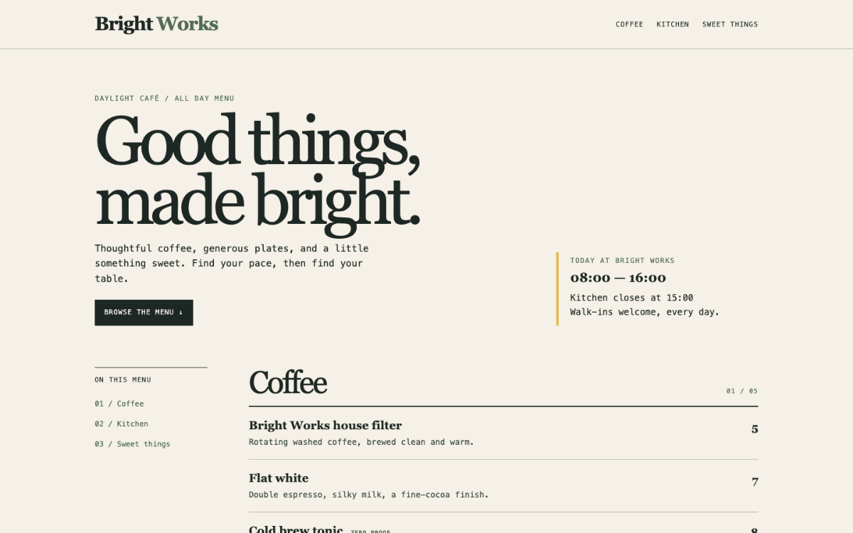 Bright Works Menu With Qr