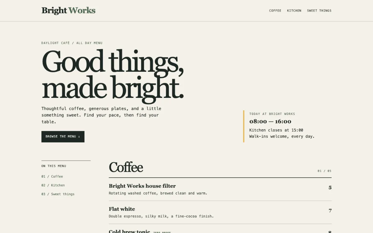 Bright Works Menu With Qr