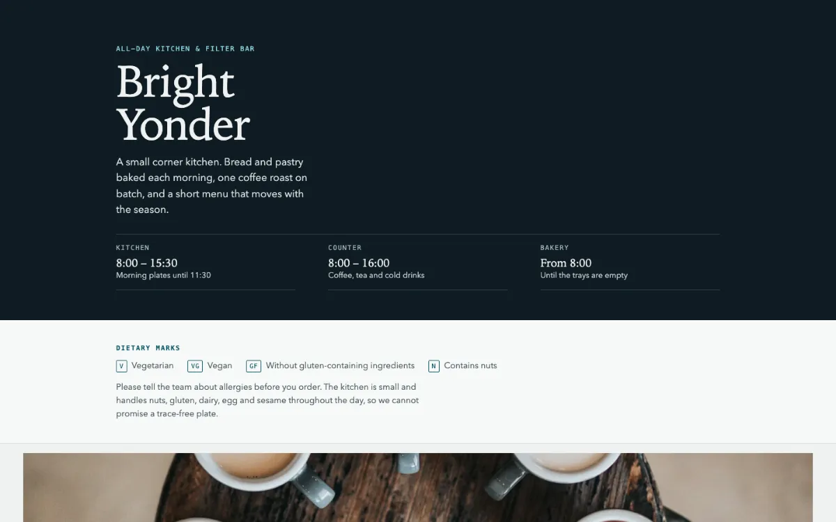 Bright Yonder Menu With Qr