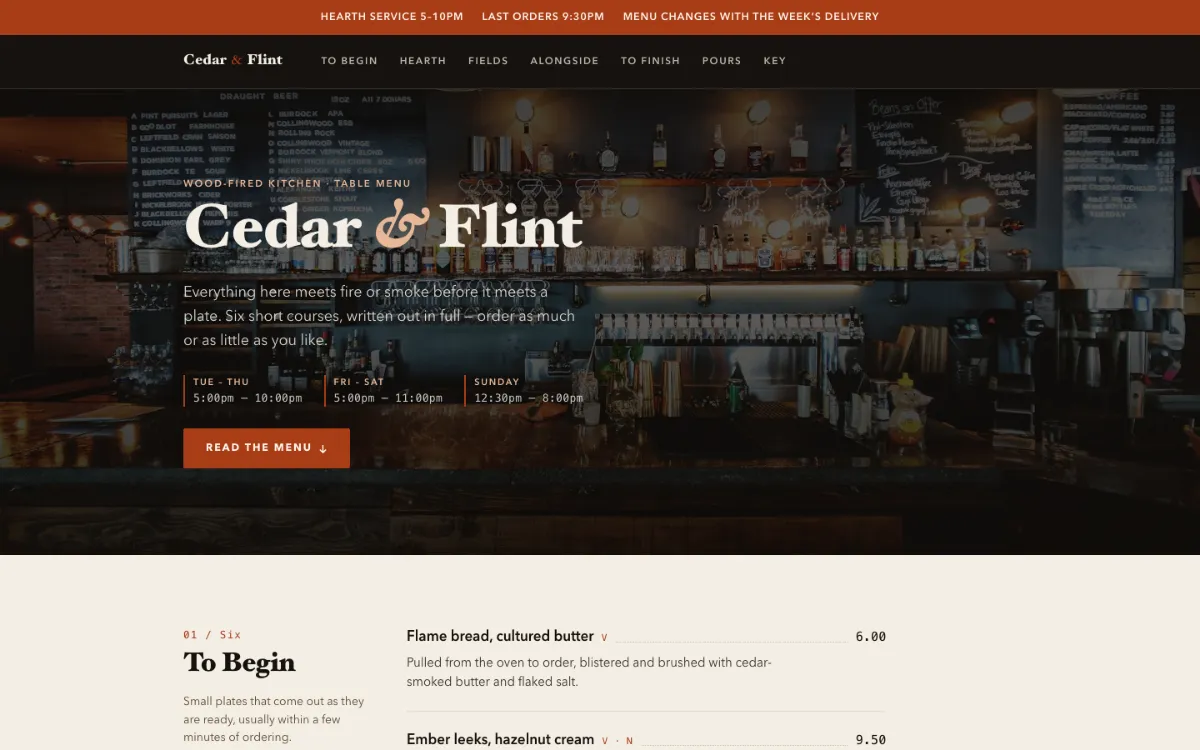 Cedar Flint Menu With Qr