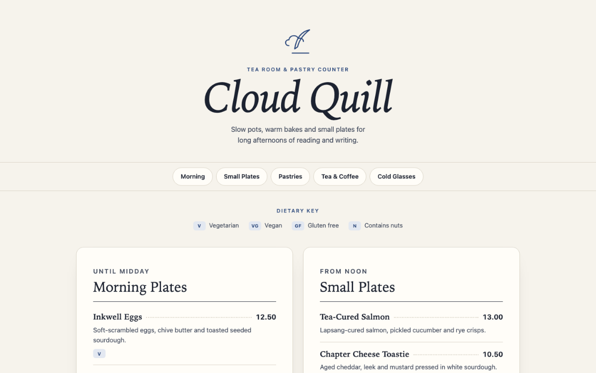Cloud Quill Menu With Qr