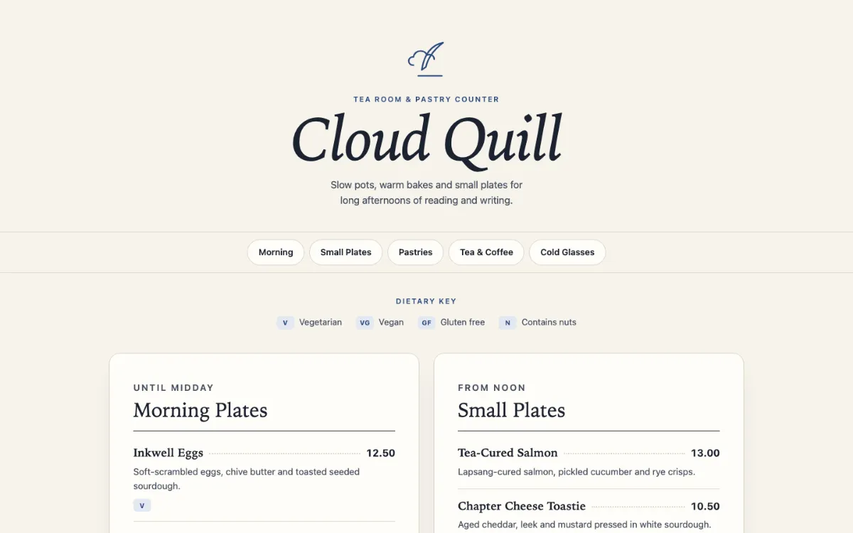 Cloud Quill Menu With Qr
