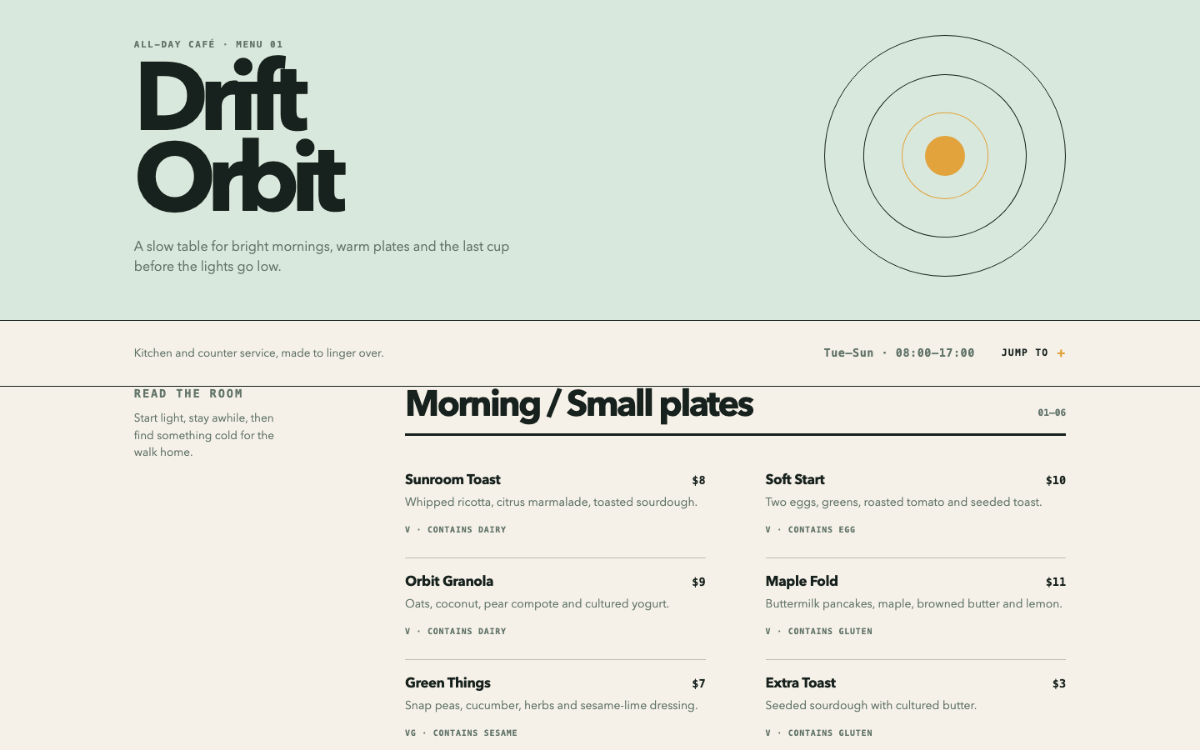 Drift Orbit Menu With Qr