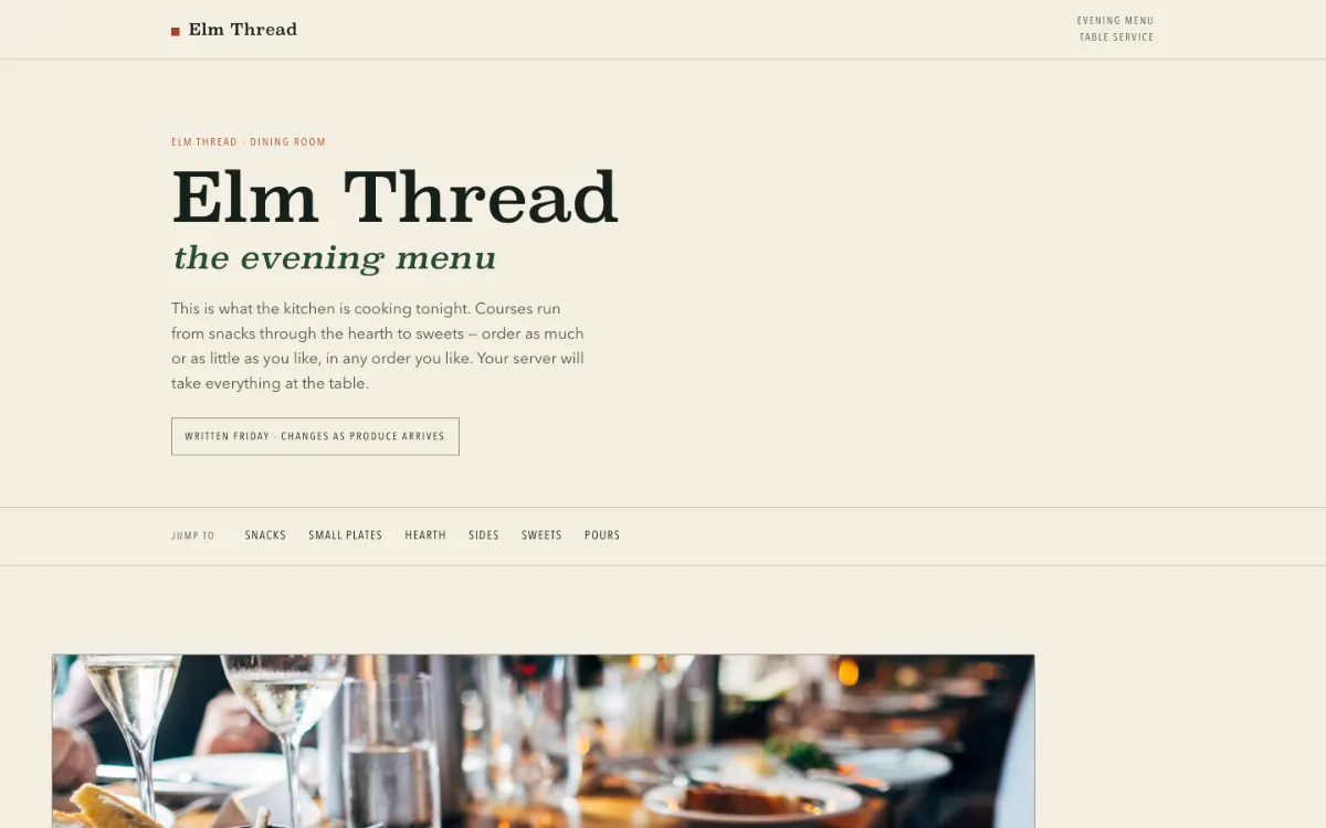 Elm Thread Menu With Qr
