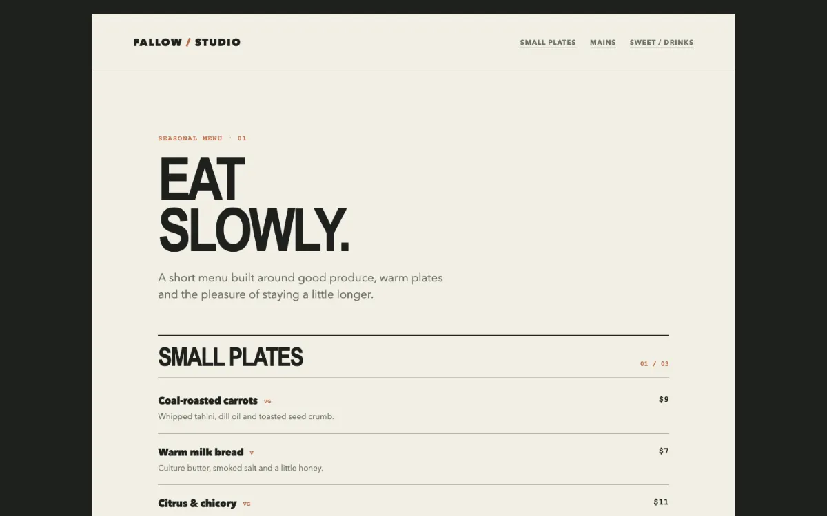 Fallow Studio Menu With Qr