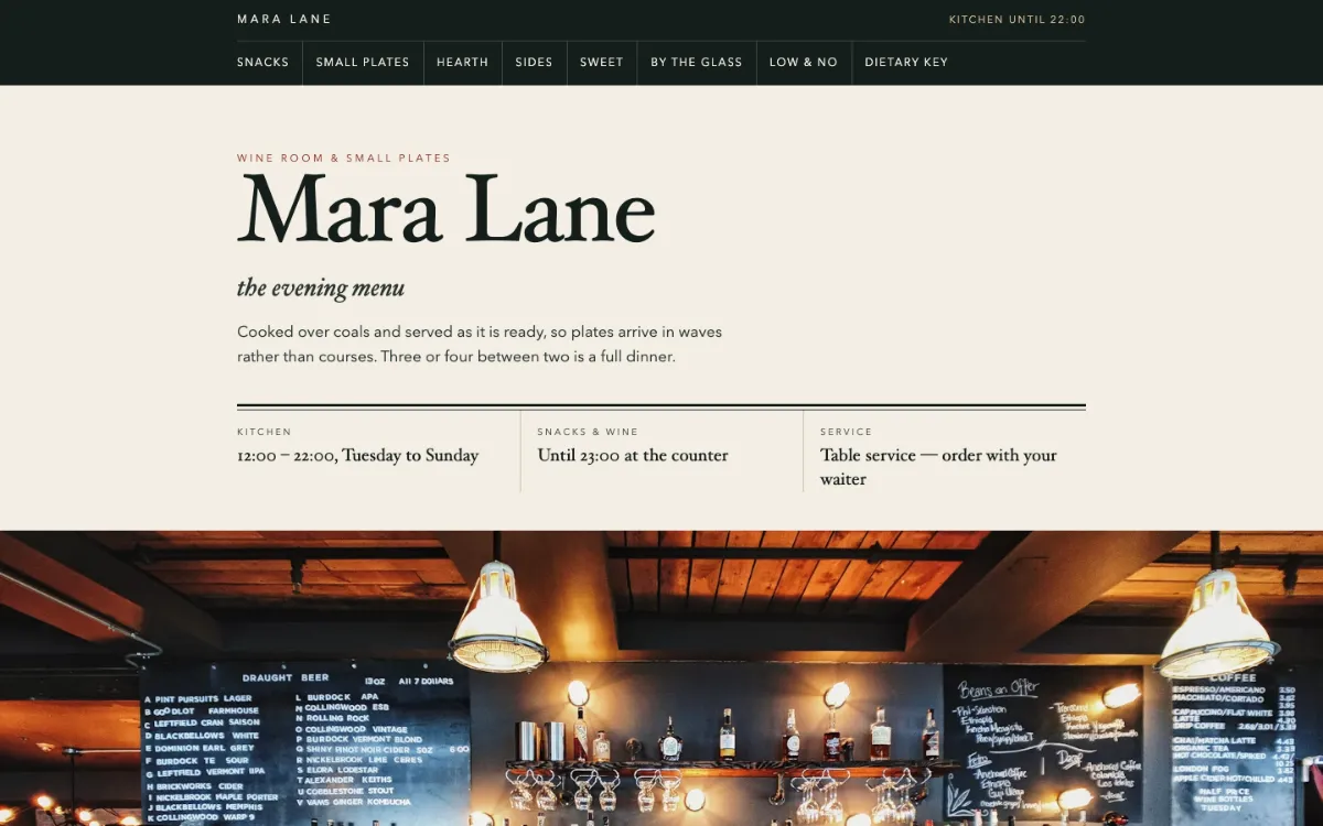 Mara Lane Menu With Qr