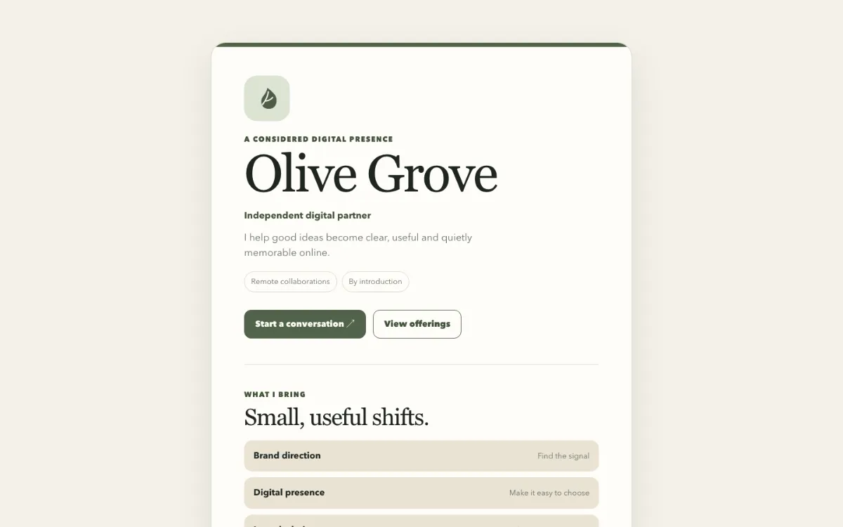 Olive Grove Digital Business Card