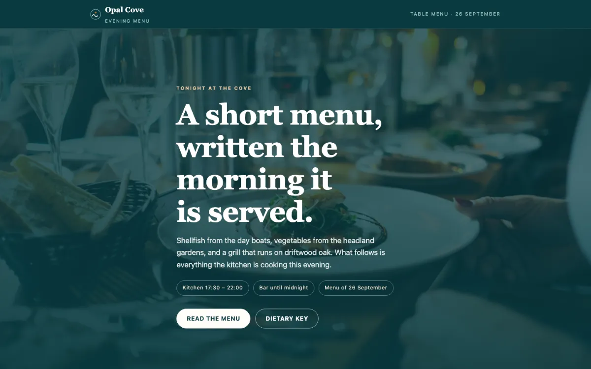 Opal Cove Menu With Qr