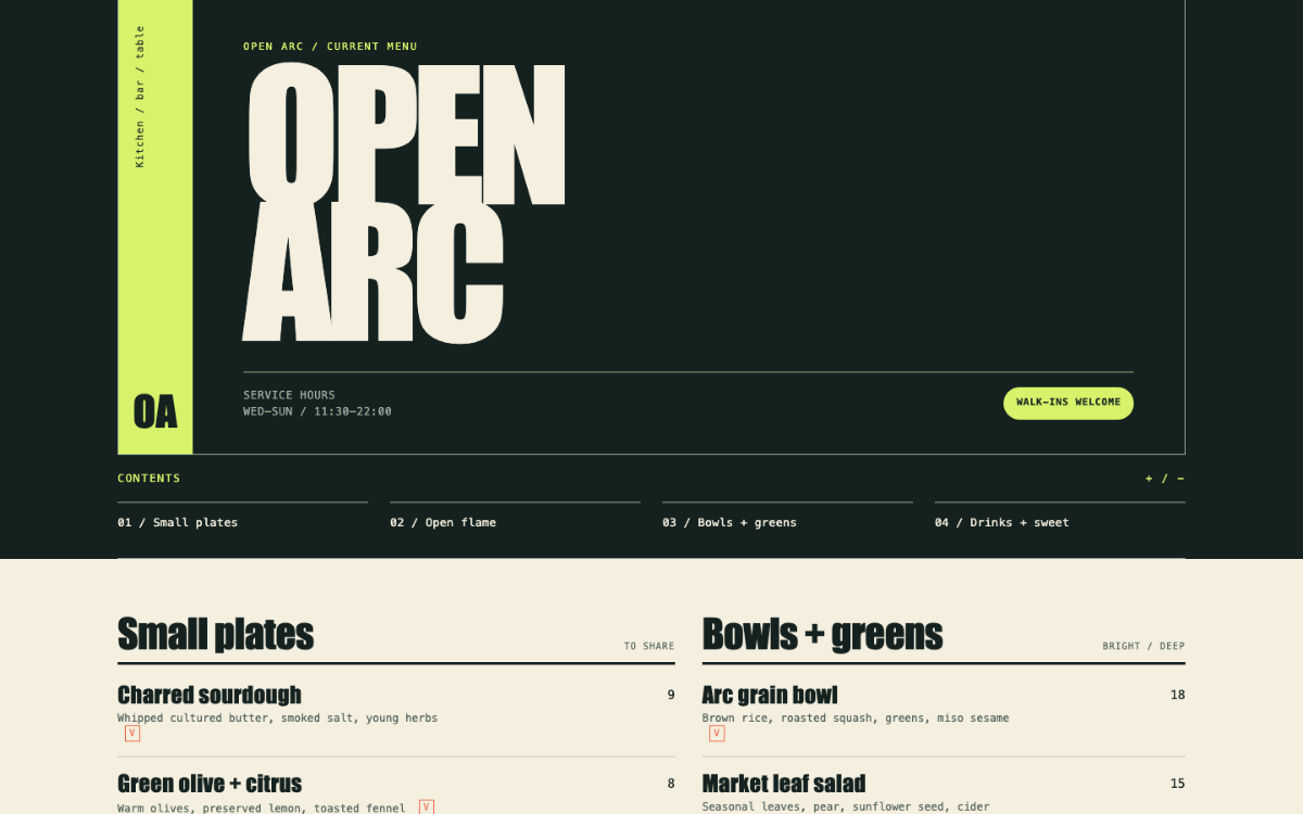 Open Arc Menu With Qr