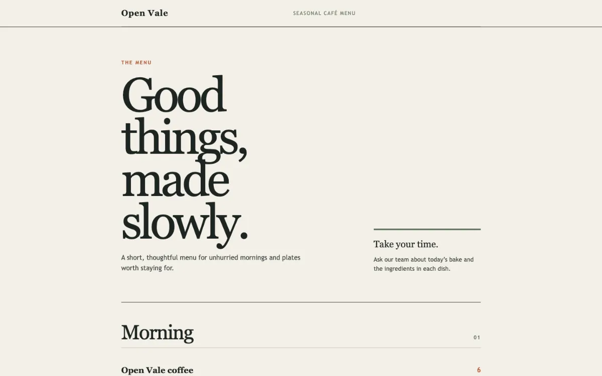 Open Vale Menu With Qr