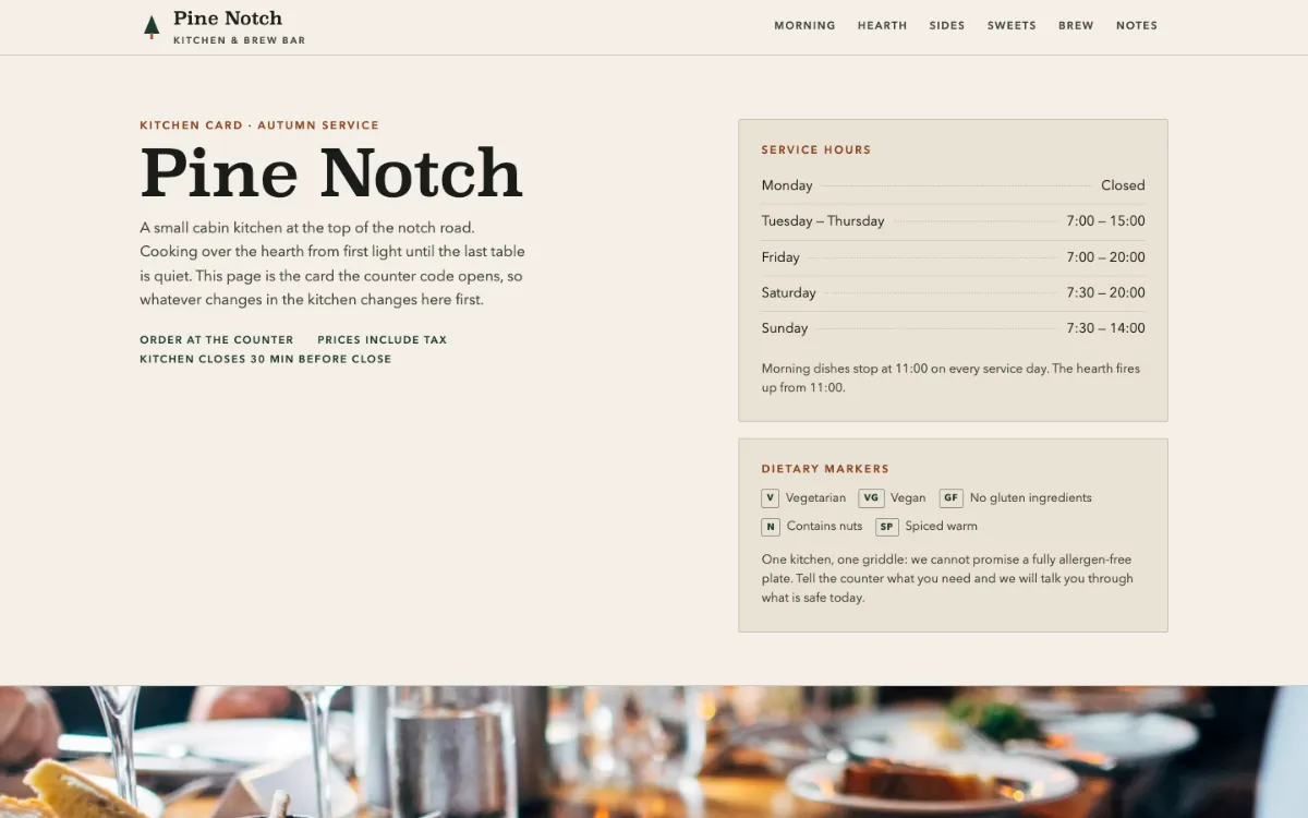 Pine Notch Menu With Qr
