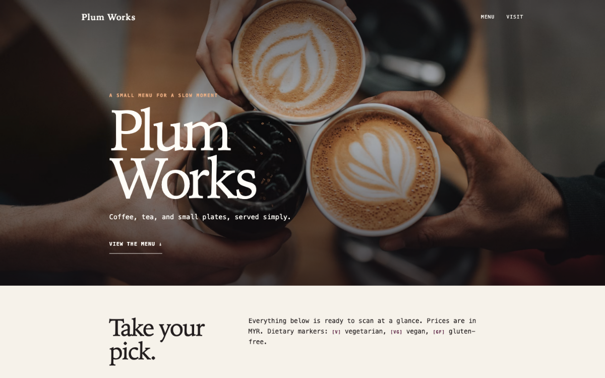 Plum Works Menu With Qr