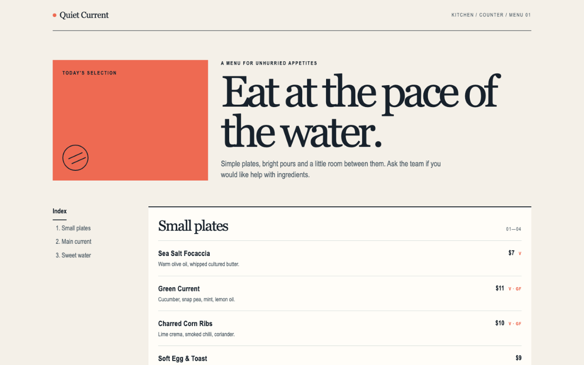 Quiet Current Menu With Qr