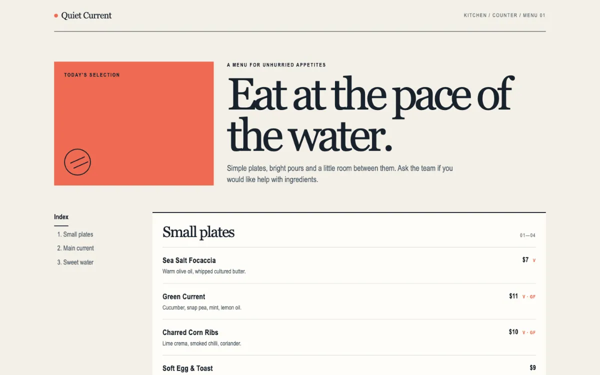 Quiet Current Menu With Qr