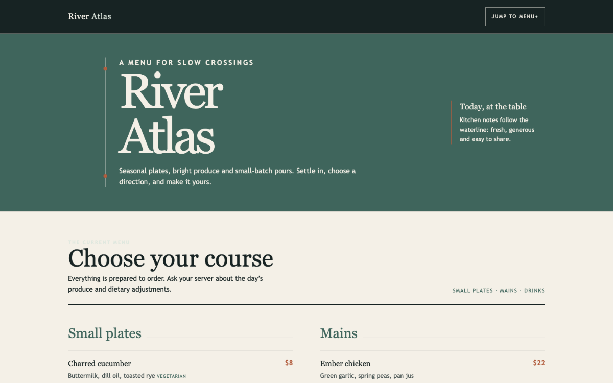 River Atlas Menu With Qr