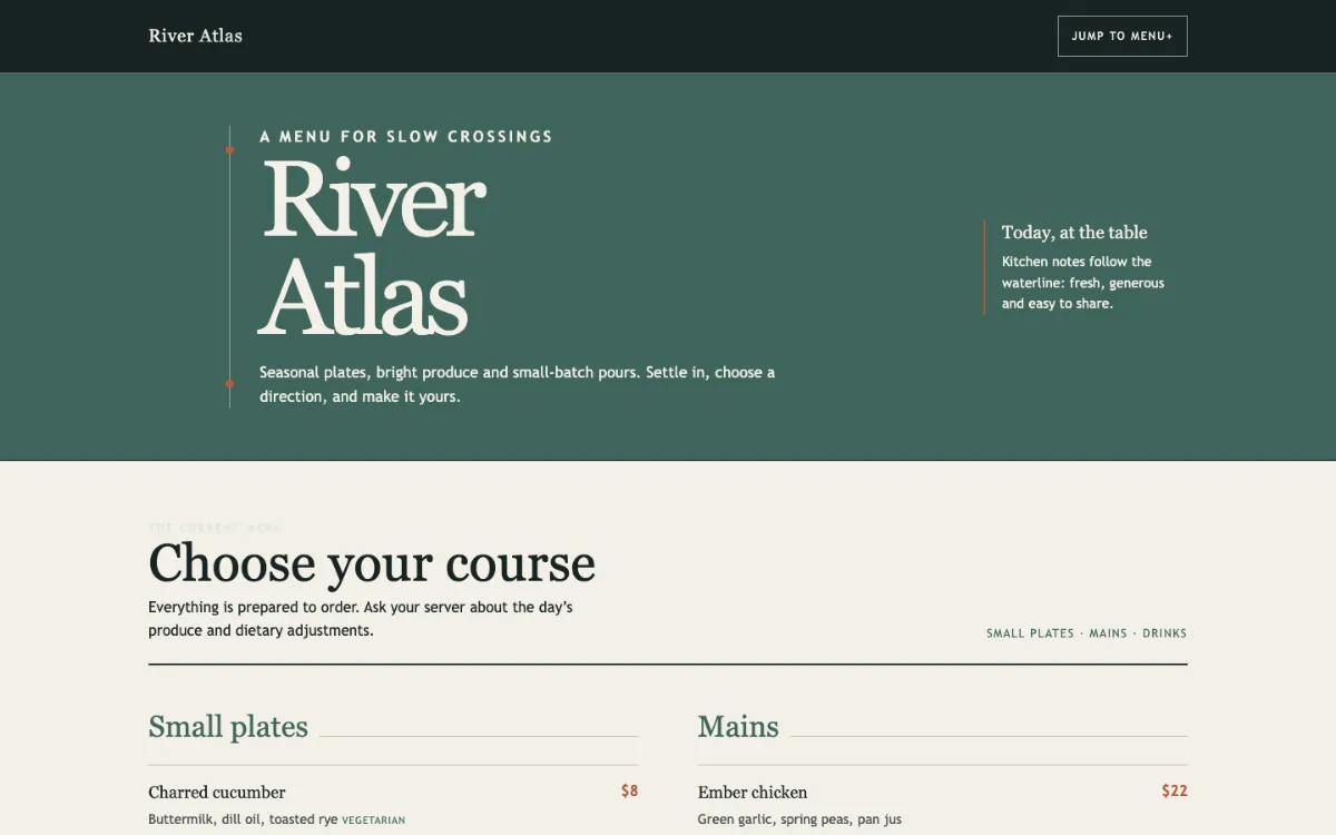 River Atlas Menu With Qr