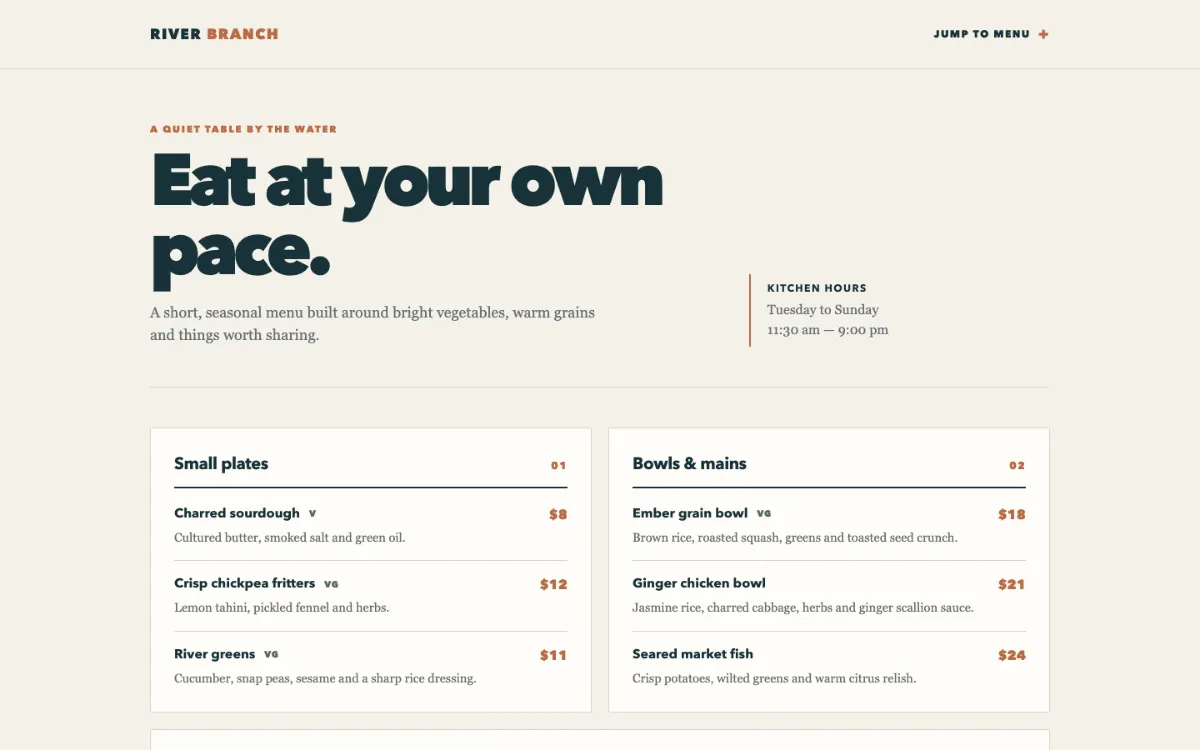 River Branch Menu With Qr