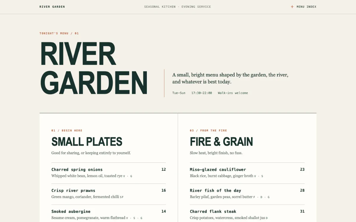 River Garden Menu With Qr