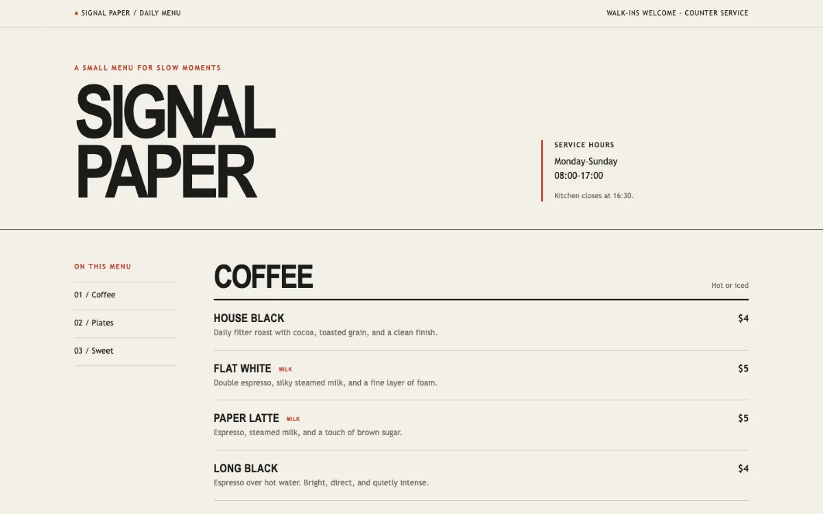 Signal Paper Menu With Qr