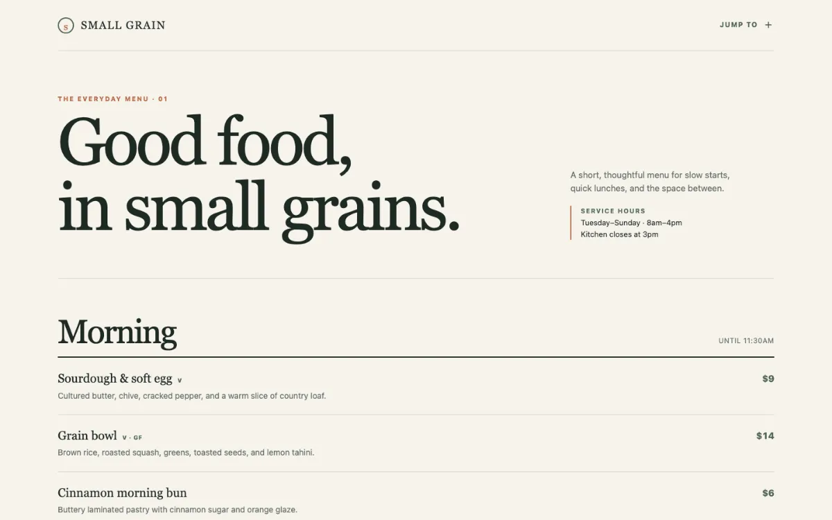 Small Grain Menu With Qr