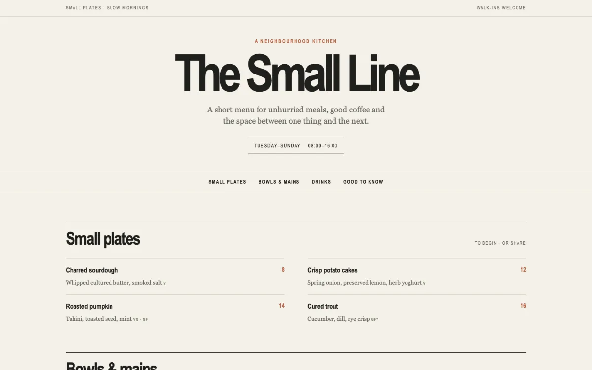 Small Line Menu With Qr