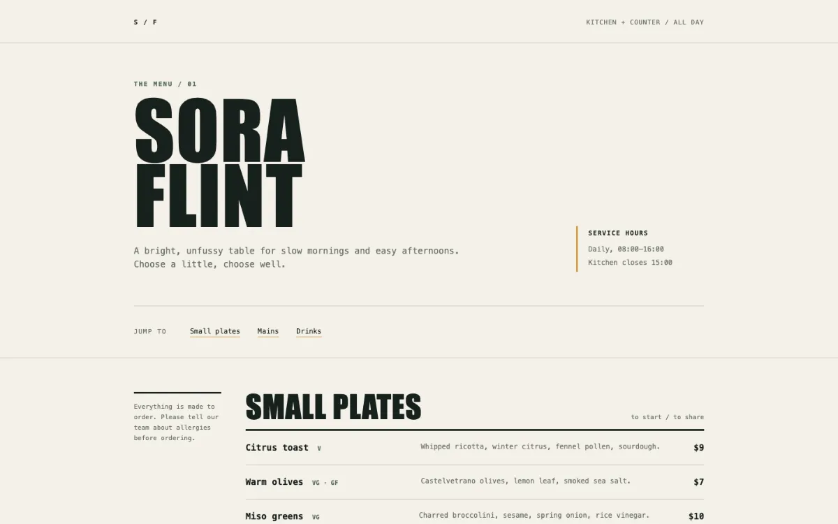 Sora Flint Menu With Qr