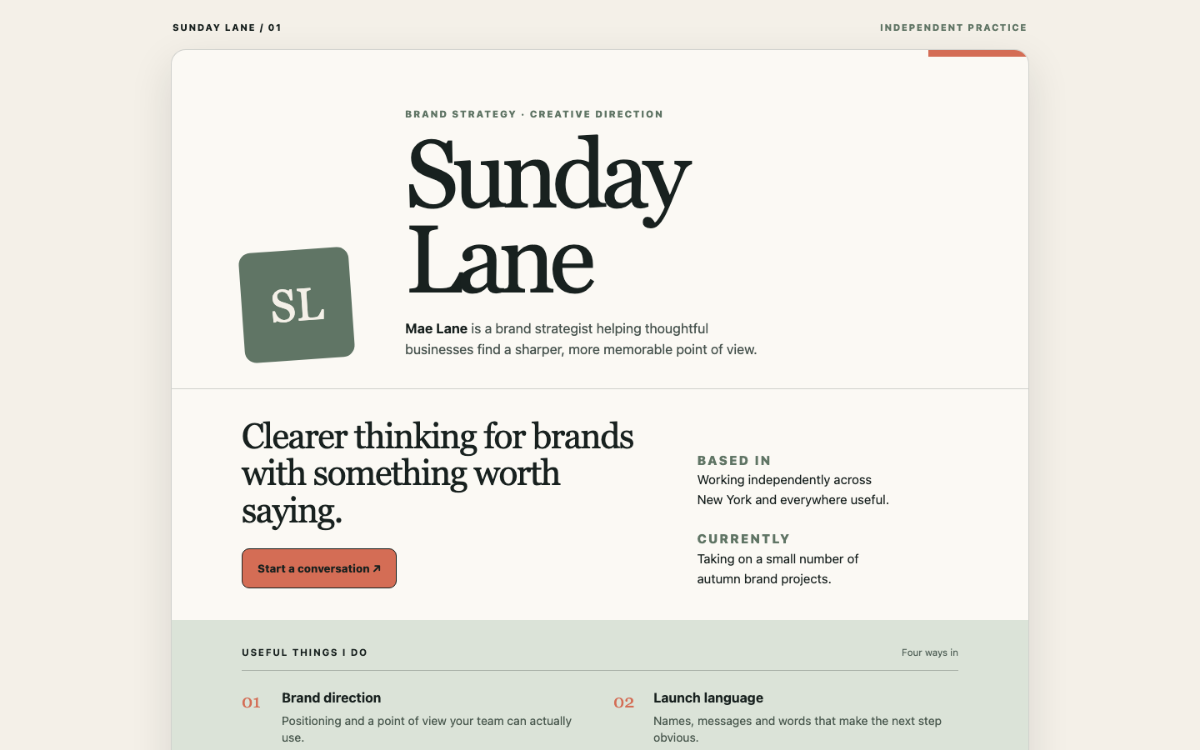 Sunday Lane Digital Business Card