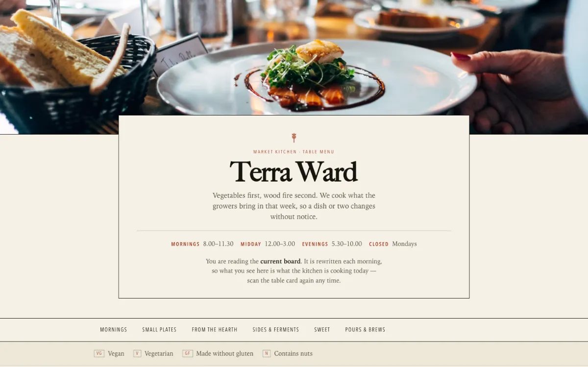Terra Ward Menu With Qr
