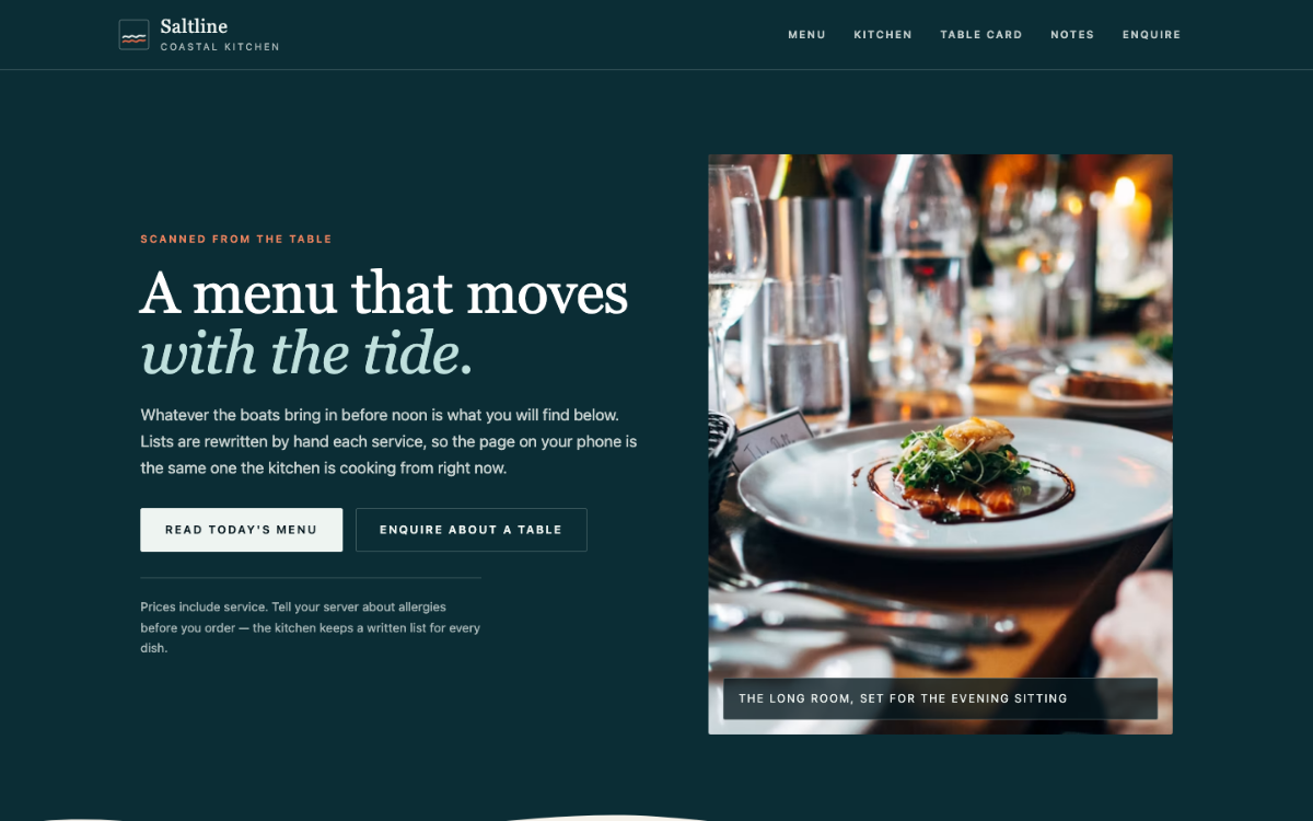 Tidal Form Menu With Qr