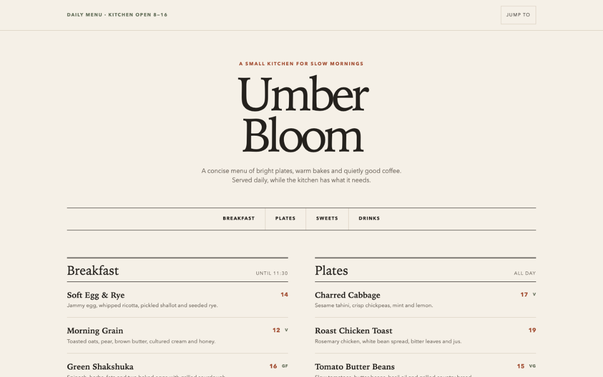 Umber Bloom Menu With Qr