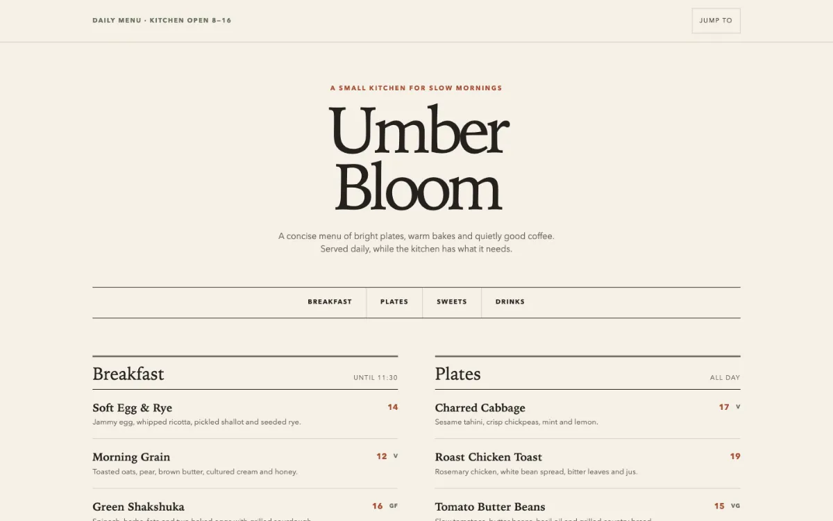 Umber Bloom Menu With Qr