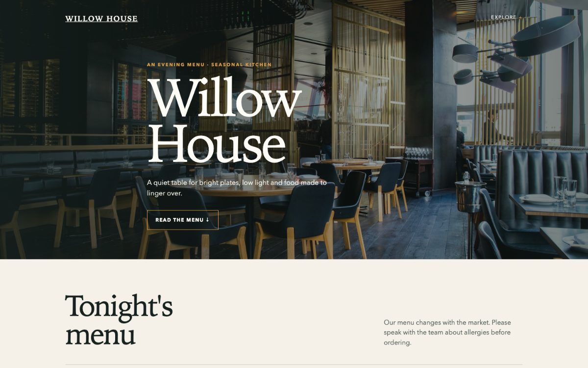 Willow House Menu With Qr