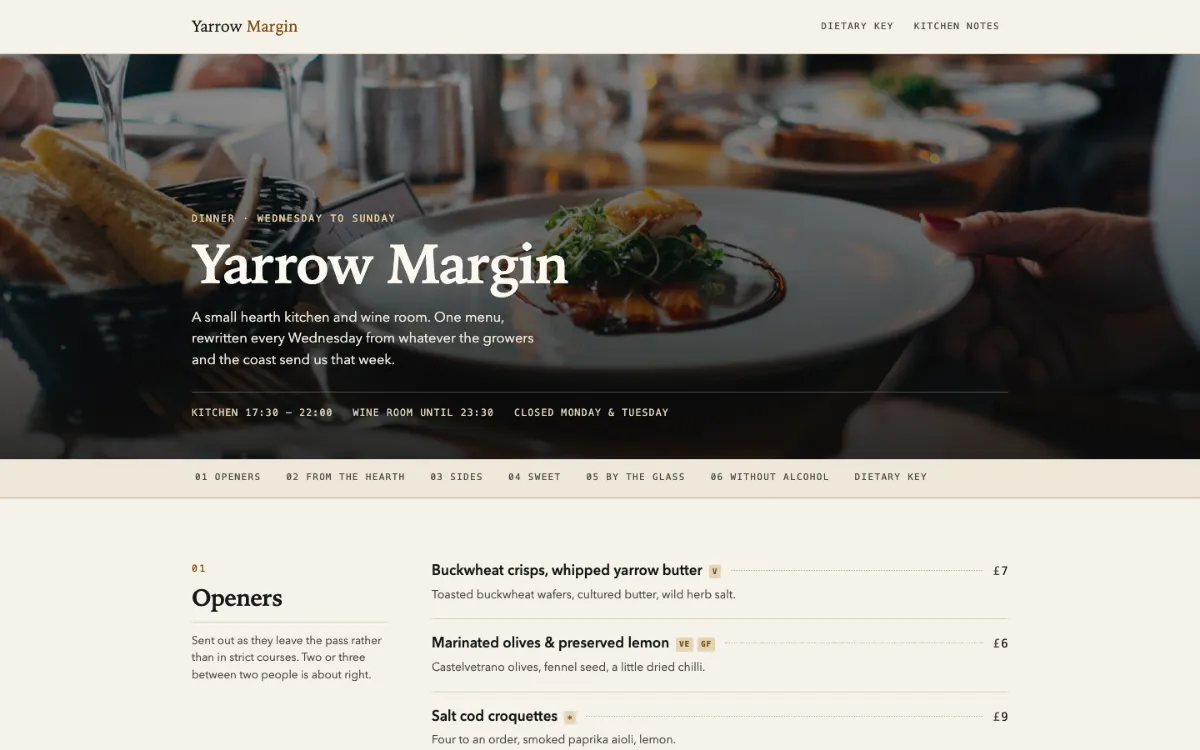 Yarrow Margin Menu With Qr